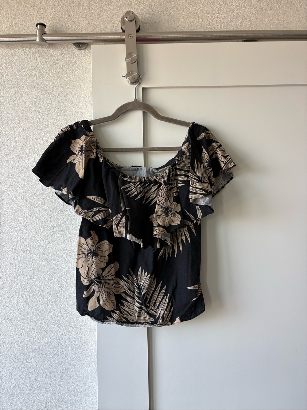Ralph Lauren Black Floral Ruffle Off-Shoulder Blouse